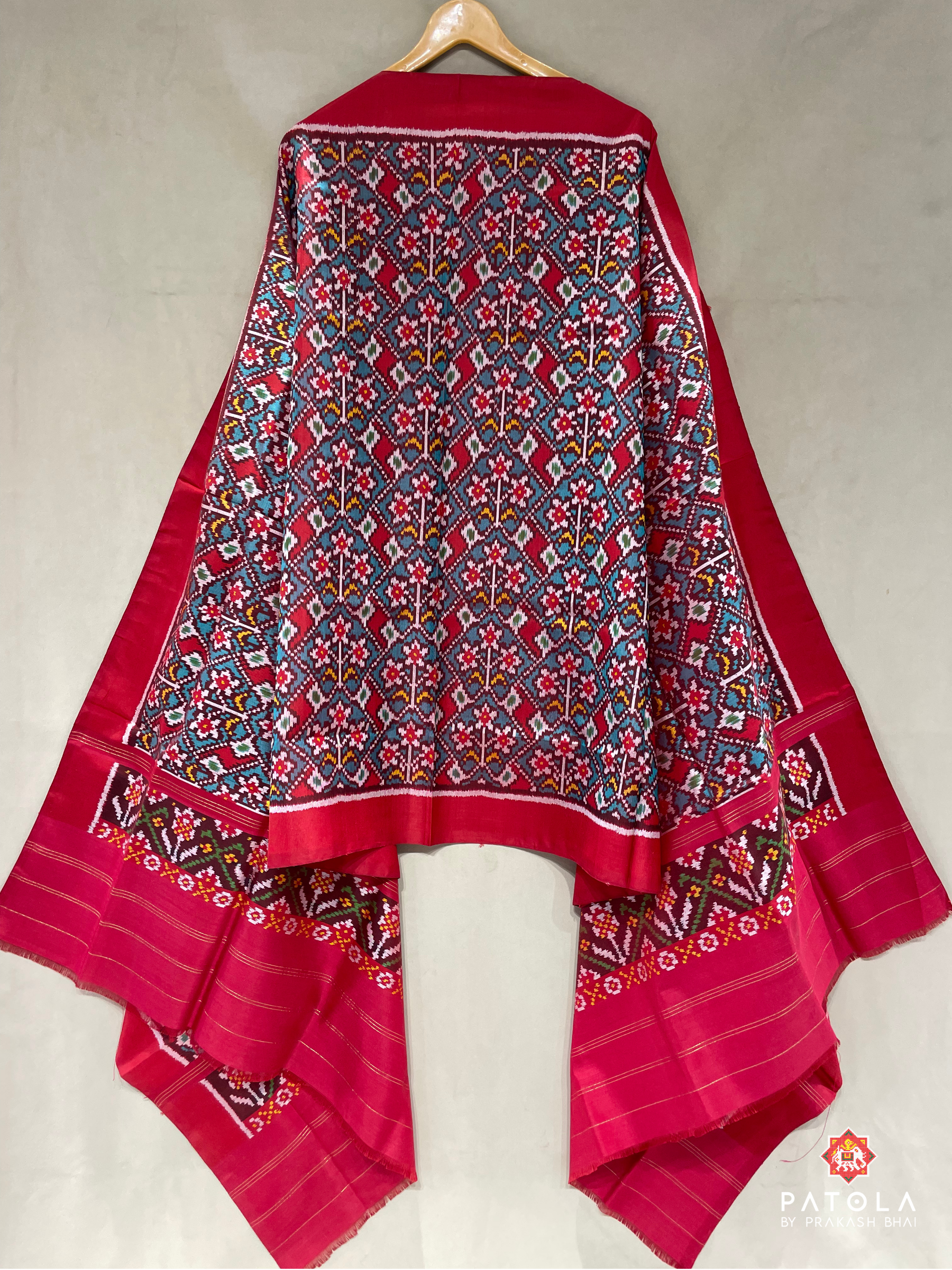 Traditional Flowers Chex Designer Semi Double Ikat Patola Dupatta